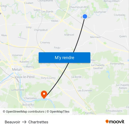 Beauvoir to Chartrettes map