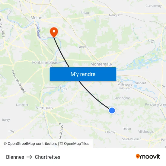 Blennes to Chartrettes map