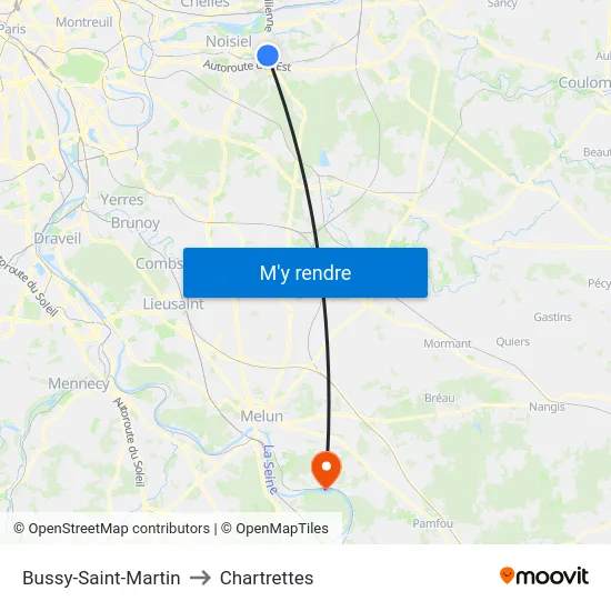 Bussy-Saint-Martin to Chartrettes map