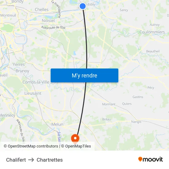 Chalifert to Chartrettes map