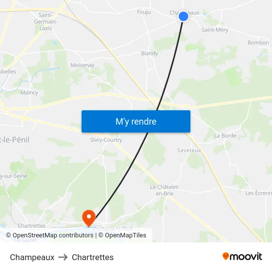 Champeaux to Chartrettes map