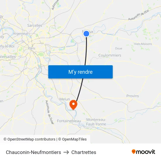 Chauconin-Neufmontiers to Chartrettes map