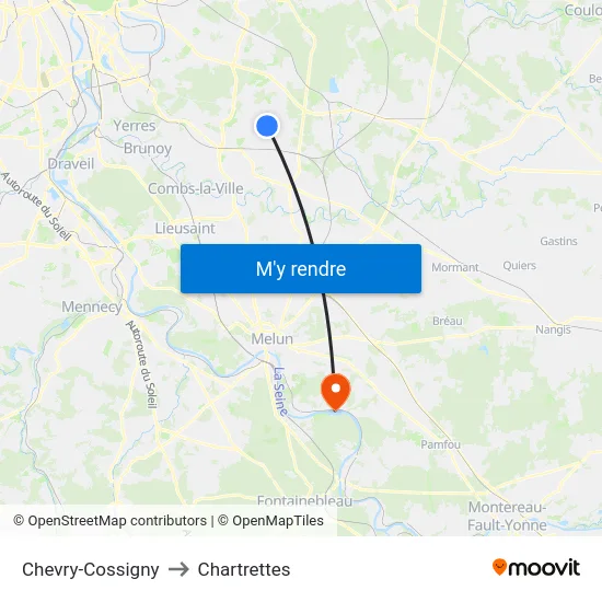 Chevry-Cossigny to Chartrettes map