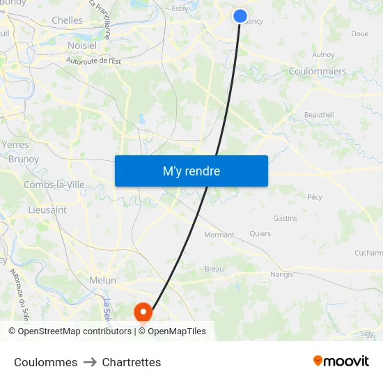 Coulommes to Chartrettes map