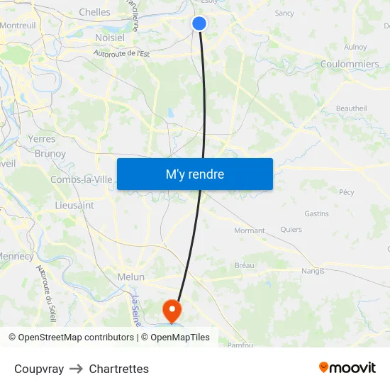 Coupvray to Chartrettes map