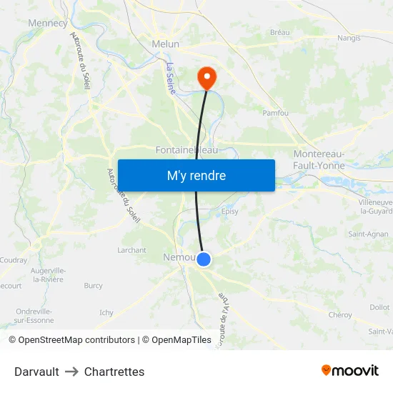 Darvault to Chartrettes map