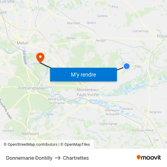 Donnemarie-Dontilly to Chartrettes map