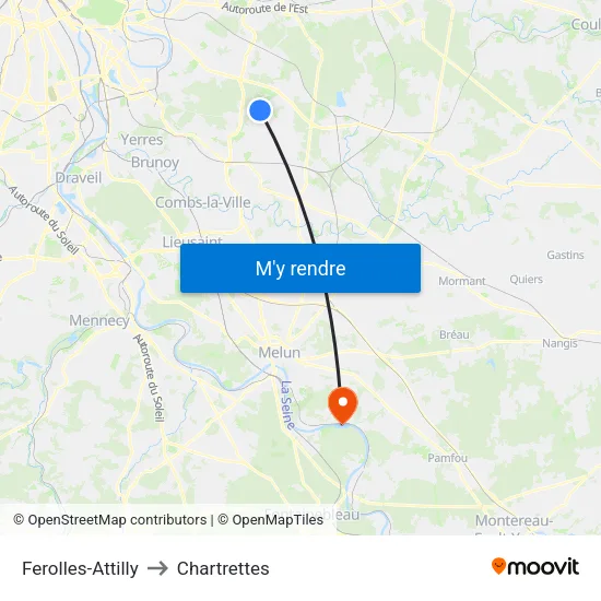 Ferolles-Attilly to Chartrettes map