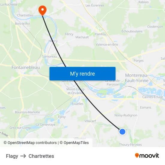 Flagy to Chartrettes map