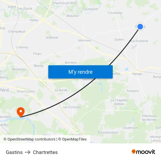 Gastins to Chartrettes map