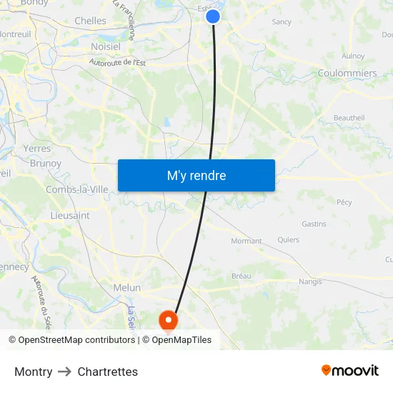 Montry to Chartrettes map