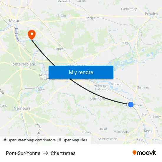 Pont-Sur-Yonne to Chartrettes map