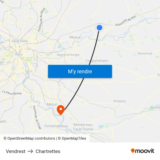 Vendrest to Chartrettes map
