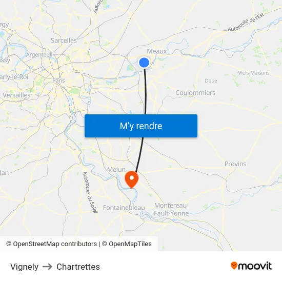 Vignely to Chartrettes map