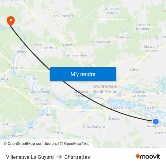 Villeneuve-La-Guyard to Chartrettes map