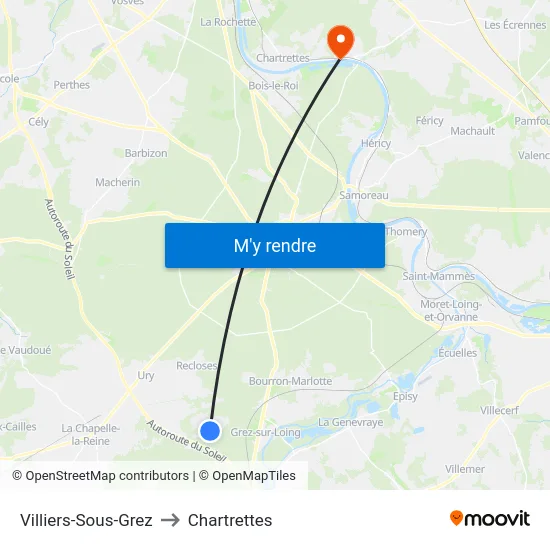 Villiers-Sous-Grez to Chartrettes map