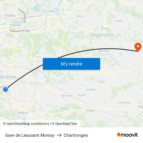 Gare de Lieusaint Moissy to Chartronges map