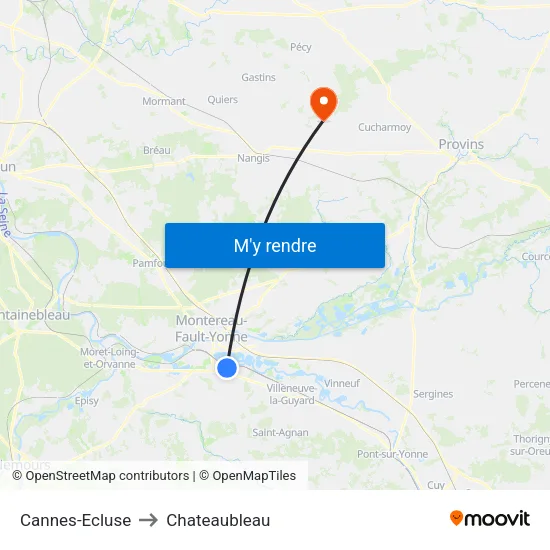 Cannes-Ecluse to Chateaubleau map