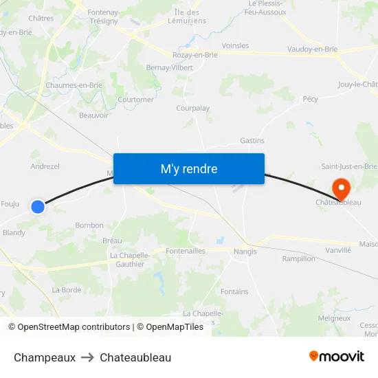 Champeaux to Chateaubleau map