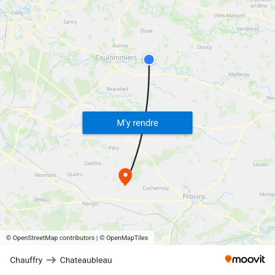 Chauffry to Chateaubleau map