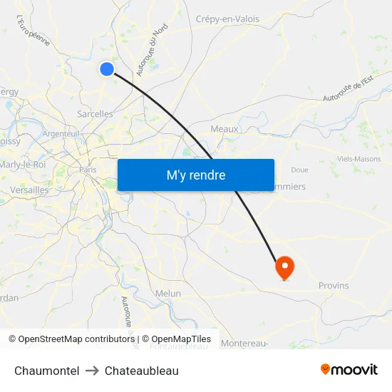 Chaumontel to Chateaubleau map