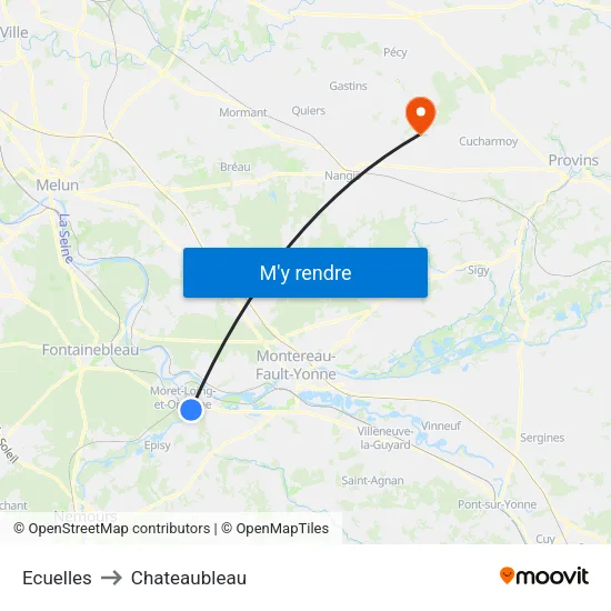 Ecuelles to Chateaubleau map
