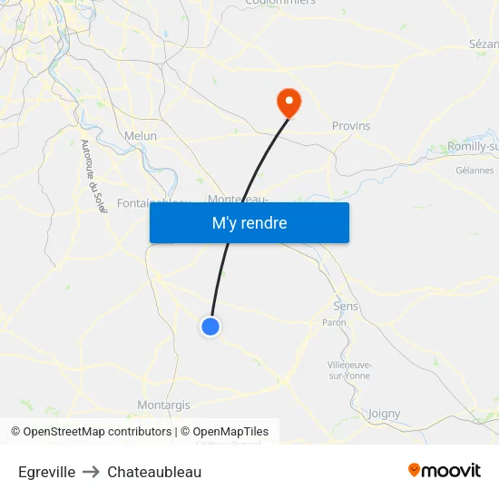 Egreville to Chateaubleau map