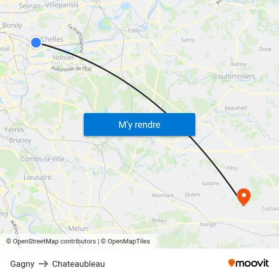 Gagny to Chateaubleau map