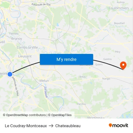 Le Coudray-Montceaux to Chateaubleau map