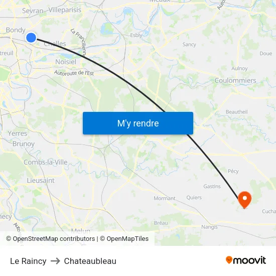 Le Raincy to Chateaubleau map