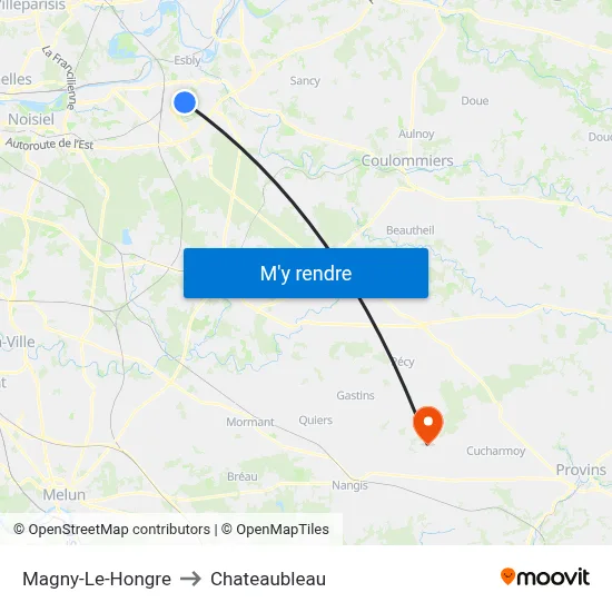Magny-Le-Hongre to Chateaubleau map