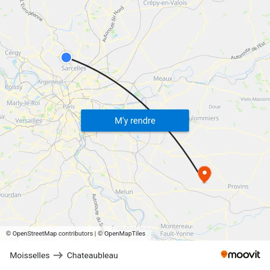 Moisselles to Chateaubleau map