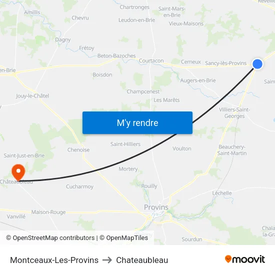 Montceaux-Les-Provins to Chateaubleau map