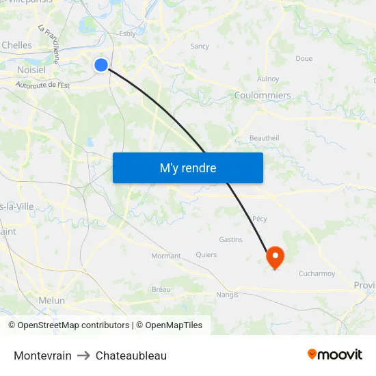 Montevrain to Chateaubleau map