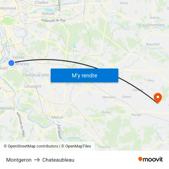 Montgeron to Chateaubleau map