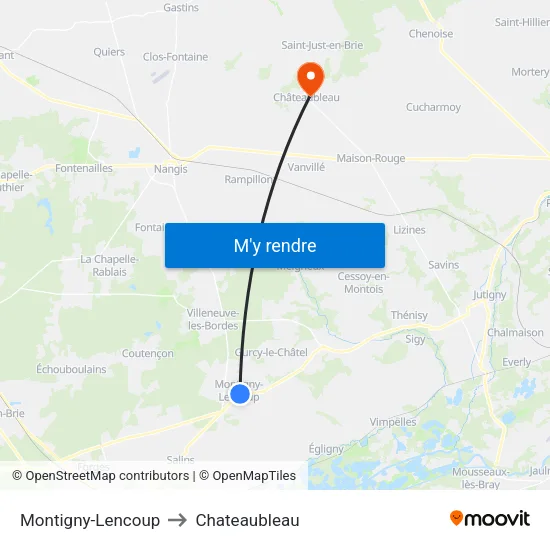Montigny-Lencoup to Chateaubleau map