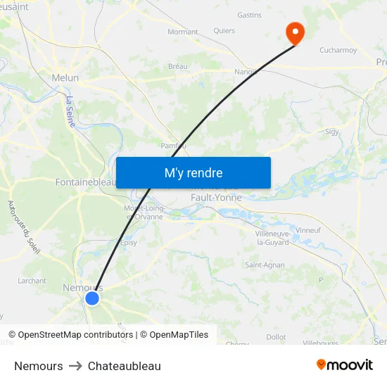 Nemours to Chateaubleau map