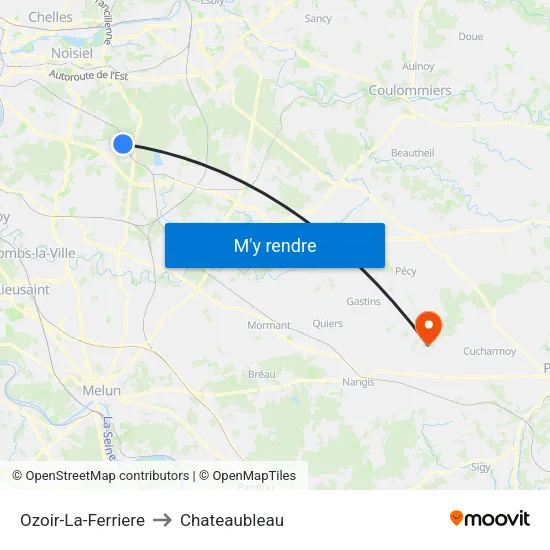 Ozoir-La-Ferriere to Chateaubleau map