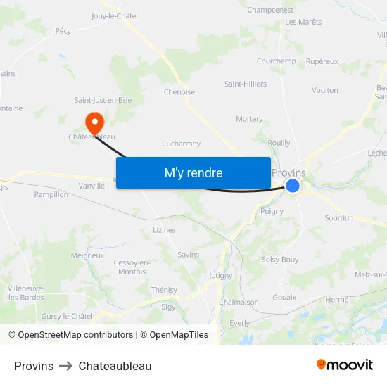 Provins to Chateaubleau map