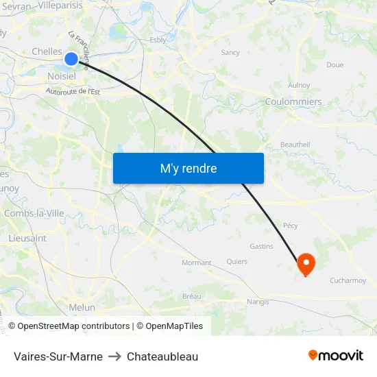 Vaires-Sur-Marne to Chateaubleau map