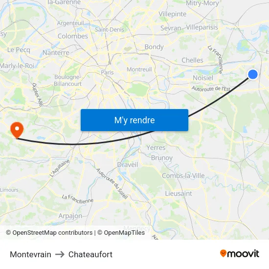 Montevrain to Chateaufort map