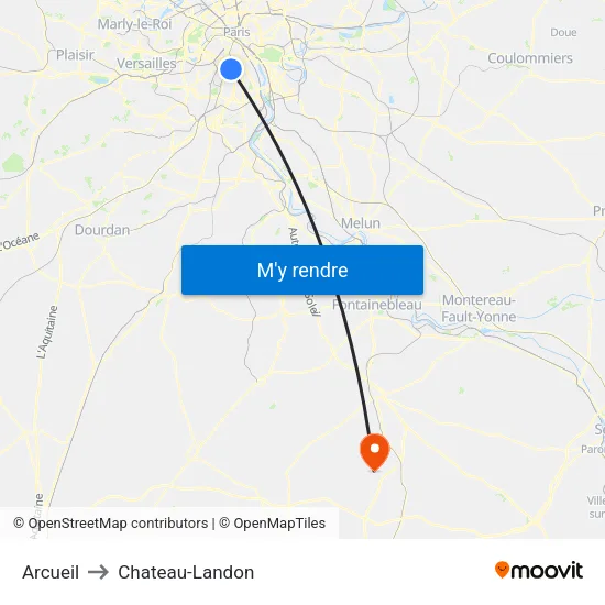 Arcueil to Chateau-Landon map