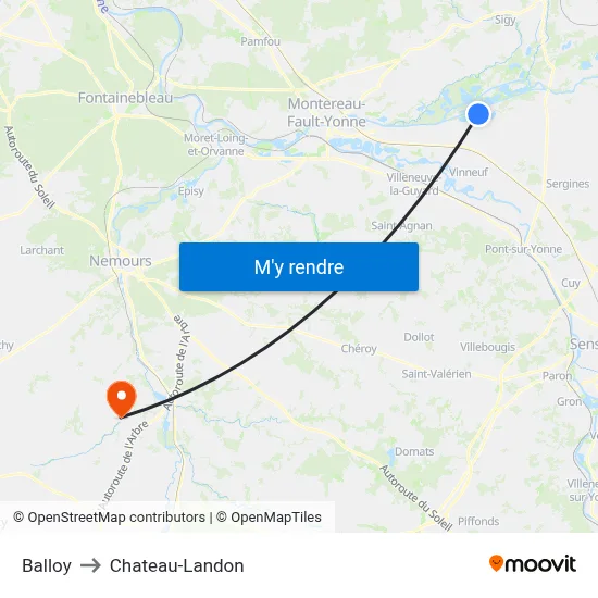 Balloy to Chateau-Landon map