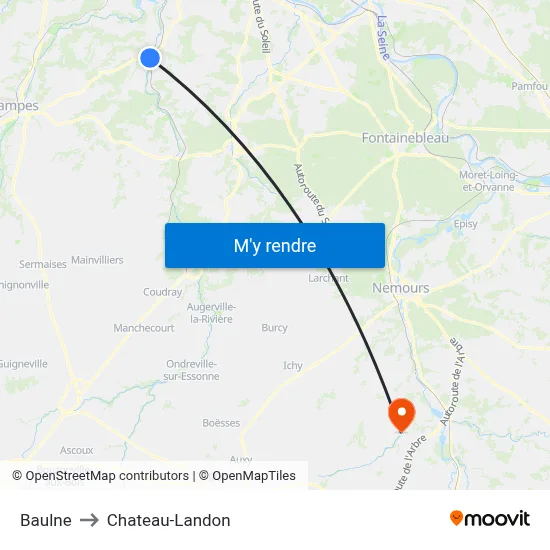 Baulne to Chateau-Landon map