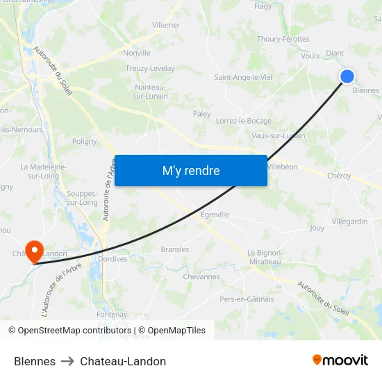 Blennes to Chateau-Landon map
