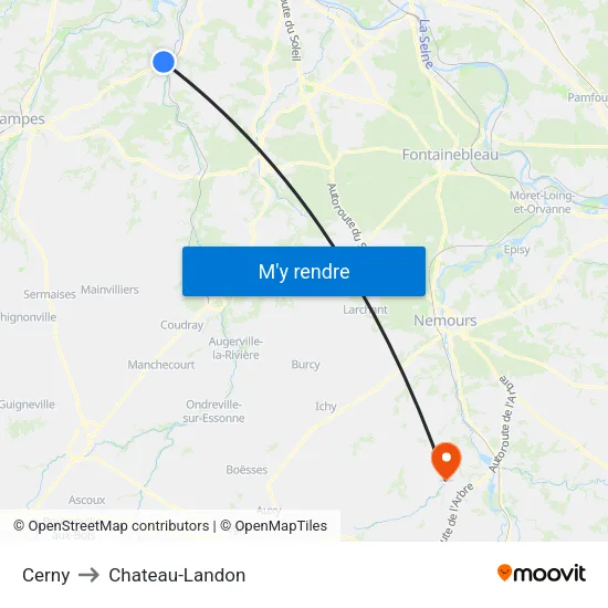 Cerny to Chateau-Landon map