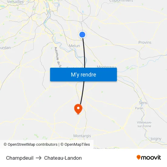 Champdeuil to Chateau-Landon map