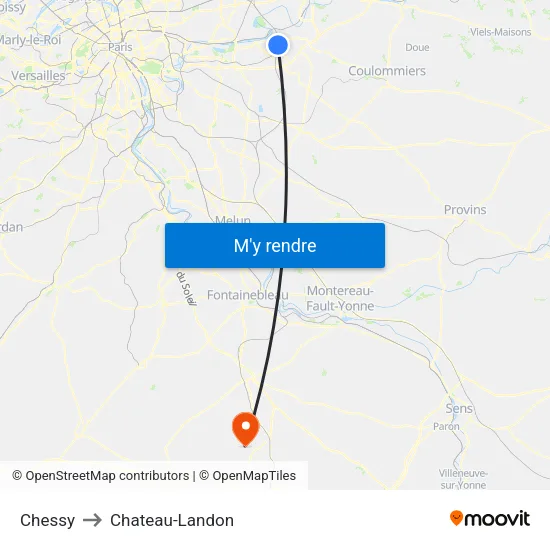 Chessy to Chateau-Landon map