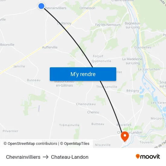Chevrainvilliers to Chateau-Landon map