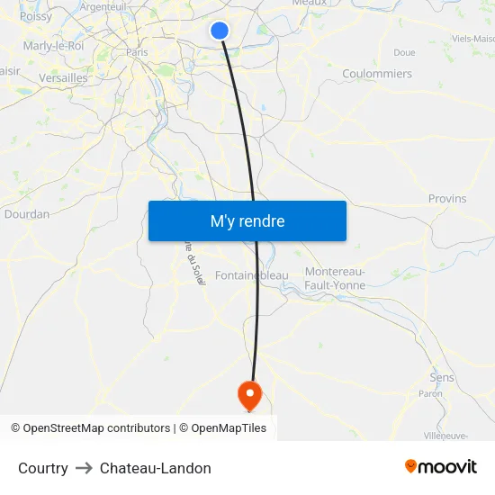 Courtry to Chateau-Landon map